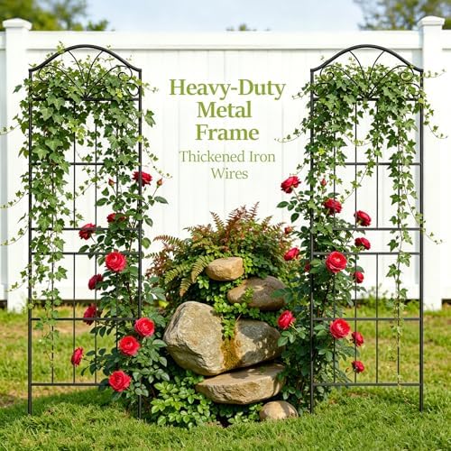 VOXOR Metal Trellis for Climbing Plants Outdoor, 70 * 19.7 Inch Tall Garden Trellis with Black Rustproof Coating, Decorative Rose Trellis for Climbing Roses, Vines, and Flowers, 2 Pack - Image 4