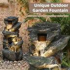 39.2" Tall Outdoor Water Fountain, 5-Tier Realistic Natural Rock Cascading Waterfall Fountain with LED Lights, Resin Garden Water Feature for Patio, Deck, Backyard and Home Art Décor - Image 4