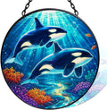 Stained Glass Window Hanging - 11.8" Orca Whale Ocean Scene Suncatcher Glass Panel, Home Decorative Hanging Ornament for Kitchen or Garden, Ideal Gift for Mother, Wife or Women by Vexila