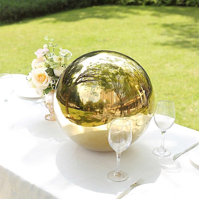 Balsa Circle 16 in Gold Stainless Steel Globe Gazing Reflective Mirror Balls Outdoor Garden Decor Centerpieces Wedding Party Events Reception Home Decorations Modern Ornaments Landscaping Accents - Image 2