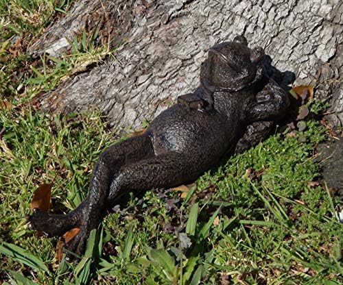 Bellaa Sleeping Frog Garden Statue - 8" Brown Stone Finish Outdoor Decorative Frog Figurine for Yard, Patio, Lawn & Home Decor - Image 4