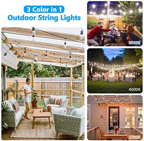 Lakumu 48FT Dimmable LED Outdoor String Lights with Remotes, 3 Color - Image 2