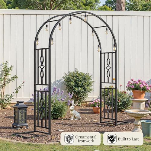 Metal Garden Arch, Heavy Duty Garden Trellis for Climbing Plants, with Enlarged Base for Stability, Ideal for Wedding Arches & Party Decorations, 55" W x 86" H - Image 3