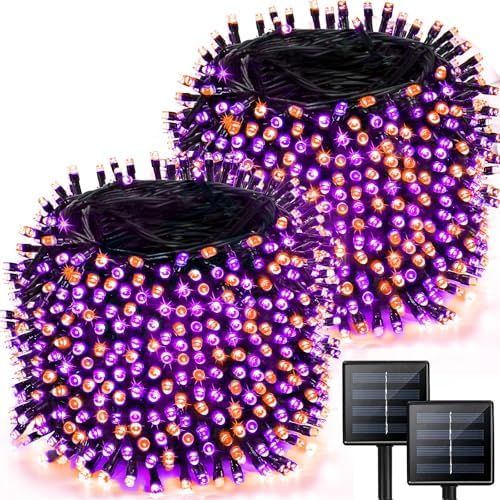 Solar Halloween Lights Outdoor 2 Pack 480 LED String Lights Orange Purple by Albelt