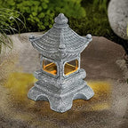 Garden Ornaments Decor Statue Outdoor,Outdoor Garden Sculpture Home Statues Pagoda Garden Statue with Solar Light Resin Pavillion Figurine Decor Lantern,Indoor/Outdoor Zen Sculptures - Image 5
