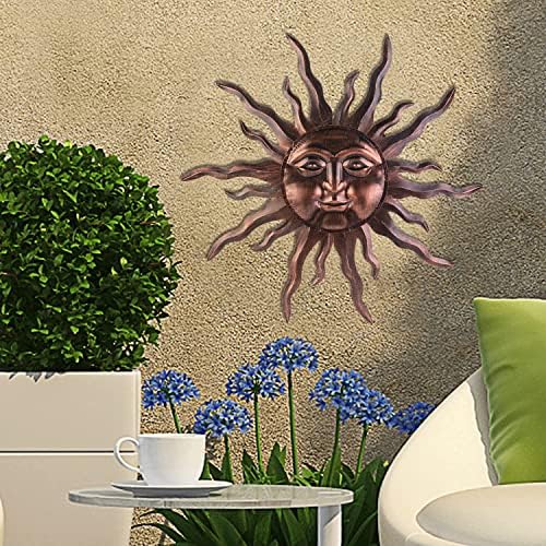 VZVXCC Large Metal Sun Wall Art Decor- 30 inches Sun Wall Hanging Decoration for Indoor Outdoor, 3D Sun Face Metal Wall Sculpture for Home Bedroom Living Room Office Garden Yard Patio(Bronze) - Image 7