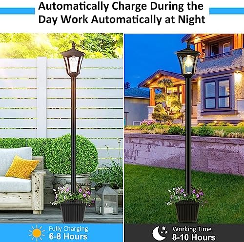 Derynome 72" Solar Outdoor Light with Planter,Waterproof Solar Post Lamp Ligts, Garden Lights for Backyard, Pathway, Patio,Lawn, Driveway Decor - Image 3
