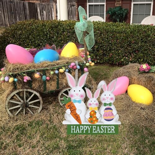 YEAHOME 3 Metal Bunny Decorative Garden Stakes for Easter Decor, Grey, Outdoor Decoration, Cottage Style, Water Resistant, Happy Easter Yard Sign - Image 7