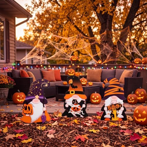 LEIFIDE 3 Pcs Halloween Metal Gnome Stakes, Spooky Garden Signs for Yard - Image 6