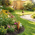 Flamed Copper Three Calla Lilies Garden Stake with Bells Metal Flower Wind Chime Outdoor Yard Art Decor for Patio (Gold) - Image 4