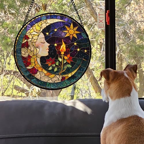 Moon Goddess and Rose Stained Glass Window Hanging Suncatcher Gifts 15" - Image 2