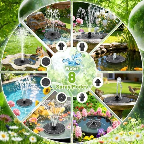 Solar Fountain with 3 Spray Height, Works in Shade, 3.5W Glass Solar Bird Bath Fountains with 2000mAh Battery and 4 Rotating Rods, 7 Nozzles, Outdoor Water Fountain Pump for Garden, Pool, Pond - Image 5