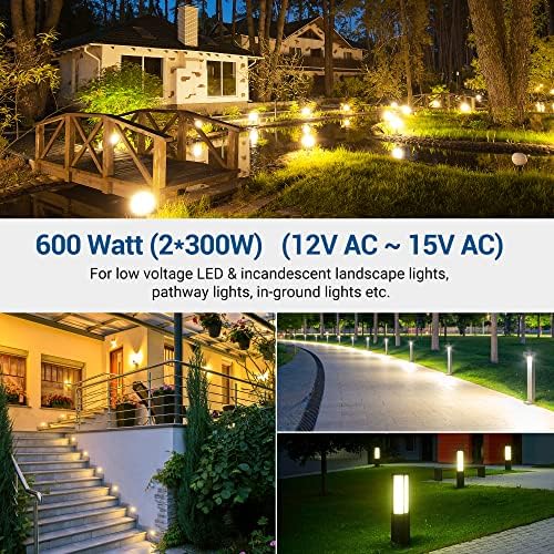 DEWENWILS 600W Low Voltage Landscape Transformer, Outdoor Weatherproof Transformer with Timer and Photocell Sensor, 120V AC to 12V/13V/14V/15V AC for LED Lighting, Walkway Light, cULus Listed - Image 4