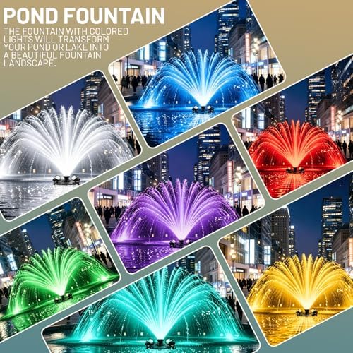 Pond Fountain Aerator with Lights,with 4 RGB Lights,10 Light Modes,750W 15000GPH 1HP 110V,Stainless Steel Floating Pond Fountain with 100FT Power Cord,Timer,Pond Fountains for Small Large Ponds,Lakes - Image 2