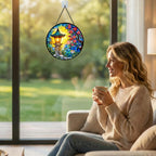 Stained Glass Window Hanging Suncatcher 11.8 in Sakura Lantern Colorful Glass Panel Sun Catcher for Window,Floral Garden Light Window Hanging Decor for Home,Housewarming Gift - Image 3