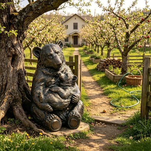 19" Mother Cub Bear Statue Garden Decor Outdoor Patio Antique Bronze - Image 3