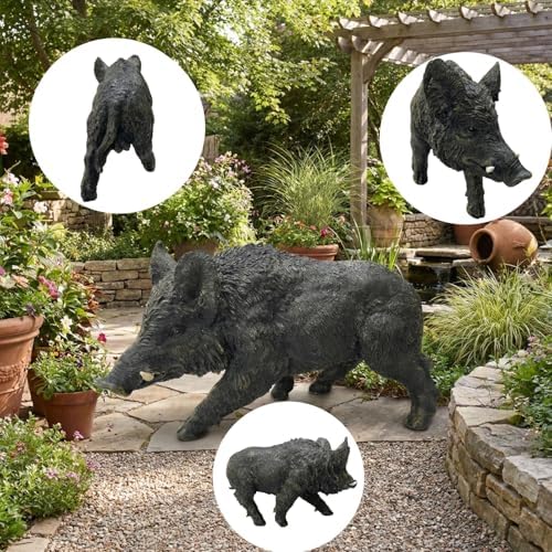 Large Wild Boar Garden Statue - 21.26" L x 12.2" H Faux Boar Sculpture, Realistic Resin Wildlife Figurine Ornament for Outdoor Decor, Yard Art Craft for Patio Lawn Porch - Image 3