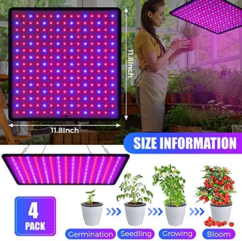 Liliful 4 Pcs Grow Lights Panel 200W Artificial Full Spectrum Grow Lamps with 225 LEDs for Indoor Outdoor Seedling Tent Flowe(Red, Blue) - Image 2