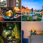 Huaxu Solar Light Outdoor Garden Decor Blue Metal Crackle Globe Glass Waterproof LED Lotus Flower Table Lamp Decorations for Patio Yard Porch Pathway Ground - Image 6