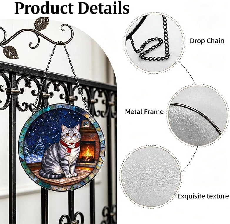 Stained Glass Window Hanging American Shorthair Cat Suncatcher Gifts 9.8" - Image 3