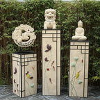 ARCVOX Home Garden Pedestal Stand Lotus Pattern, Synthetic Resin Asian Temple Pillar, Doorway Porch Plant Stand, Traditional Pillar Sculpture Statue (Color : Lotus, Size : Size L) - Image 2