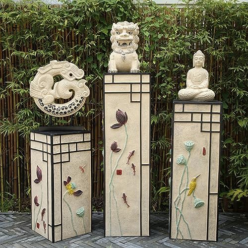ARCVOX Home Garden Pedestal Stand Lotus Pattern, Synthetic Resin Asian Temple Pillar, Doorway Porch Plant Stand, Traditional Pillar Sculpture Statue (Color : Lotus, Size : Size L) - Image 2