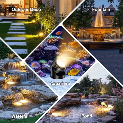 POPOSOAP Pond Lights, 4-in-1 Warm White Underwater Pond Lights, IP68 Waterproof LED Landscape Spotlights for for Pond, Garden, Patio, Fountain, Pool, Waterfall Decoration(4 Head Lamps) - Image 3