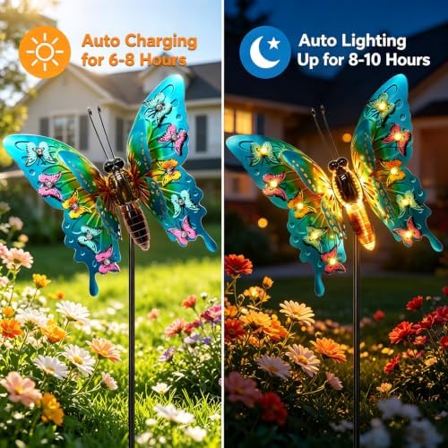 Solar Butterfly Lights Outdoor, Large 41" Metal Garden Decor Outdoor Lights - Image 3