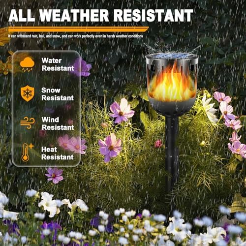 Solar Tiki Torches with Flickering Flame - Solar Lights Outdoor Waterproof, Auto On/Off, Solar-Powered Decorative Lighting for Garden, Yard, Landscape, Patio, Driveway, Walkway, Pathway (12) - Image 3