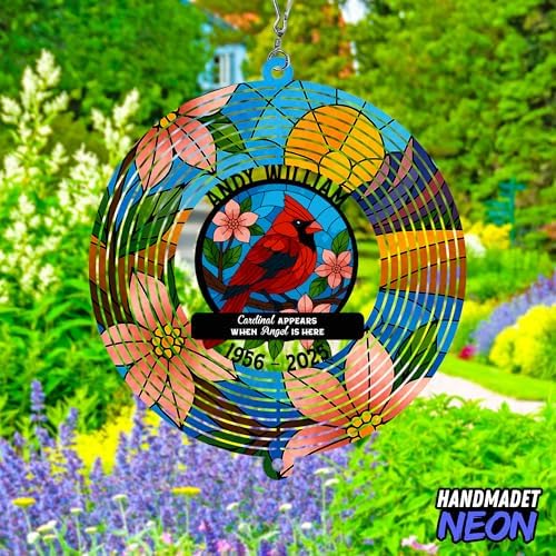 Personalized Wind Spinner Cardinal Couple Custom Memorial Year Name Flower Metal Sublimation Ornament Twirler Laser 3D Art Patio Porch Lawn Outdoor Garden Yard Decor - Image 3