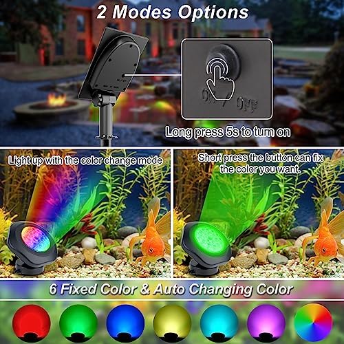 Solar Pond Lights, 18 LED Super Bright RGB LED Underwater Spotlights Color Changing Submersible Pond Light IP68 Waterproof Fountain Lights for Fish Aquarium Tank Garden Yard Pool (5-in-1) - Image 3