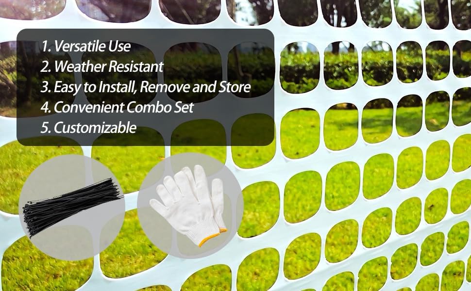 PotatoLife 4'x100' Plastic Mesh Fence for Garden with 100 Zip Ties, White - Image 4