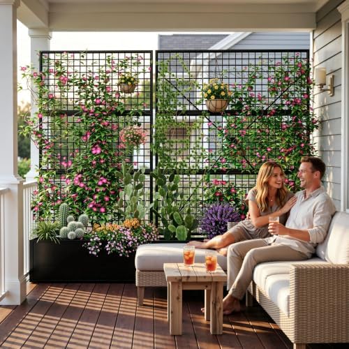 Privacy Planters for Patio – Metal Raised Garden Bed with Trellis and Privacy Screen, 71"×47.2"×16" Planter Box with Drainage Holes for Climbing Plants, Vegetables, and Vines, Outdoor Backyard Black - Image 2