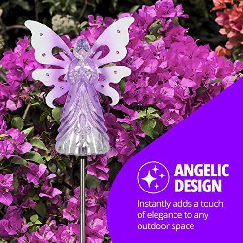 Exhart Garden Solar Lights, Decorative Angel Garden Stake, 13 LEDs, Cute Yard and Pathway Decor, Purple, 7 x 40 Inch - Image 5