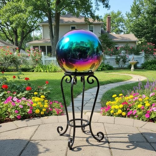 25cm/10 inch Garden Sphere Mirror Gazing Ball,Rainbow Stainless Steel Polished Reflective Smooth Hollow Globe Ball,Durable Colorful and Shiny Decorations Addition to Garden Patio Yard Home - Image 7