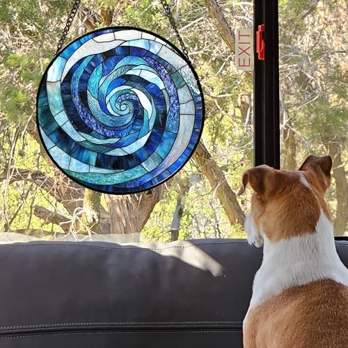 Blue Ocean Wave Stained Glass Window Hanging Suncatcher Gift for Women 9.8" - Image 2