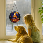 Stained Glass Window Hanging - 11.8in Halloween Pumpkin with Witch Hat and Autumn Leaves Sun Catchers Panel for Indoor Decorative Display for Mom, Wife, Lovers, Festive - Image 3