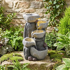 Giantex 5-Tier Outdoor Water Fountain with Lights, 17.5 Inch Cascading Bowls Tabletop Waterfall Fountain with Pump, Resin Garden Water Feature for Indoor Outdoor Patio, Yard, Porch Decor - Image 2