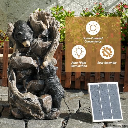 YZM Solar Water Fountain Outdoor Garden 22.83''H 5 Tiers Bear Cascade - Image 2