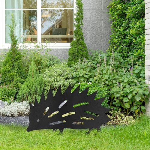 Hedgehog Metal Garden Stake Decorative, Adorable Animal Silhouette Statues for Yard Art, Outside, Patio, Outdoor Decor, Garden Decorations, Lawn Ornaments - 16" Black - Image 4