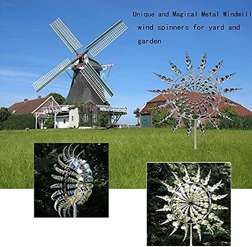 Metal Windmill, Wind Spinners for Yard and Garden, Pinwheels, Silver, Kinetic - Image 3