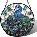 Blue Peacock Stained Glass Window Hanging Suncatcher Gifts for Women 15" by amderven