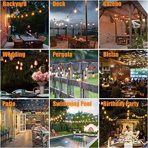 Achin Outdoor String Lights 48FT Dimmable Warm 2200K LED Patio Lights Outdoor Waterproof with 16 Plastic Bulbs Shatterproof String Lights for Outside Deck Gazebo Bistro Lights - Image 4