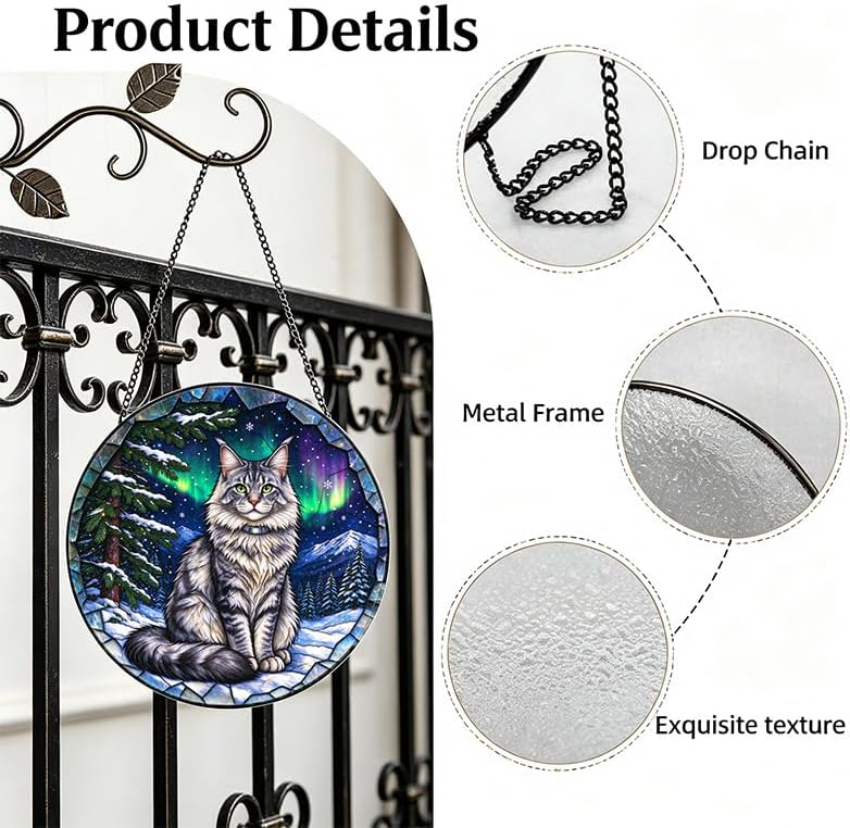 Stained Glass Window Hanging Norwegian Forest Cat Suncatcher Gifts 9.8" - Image 3