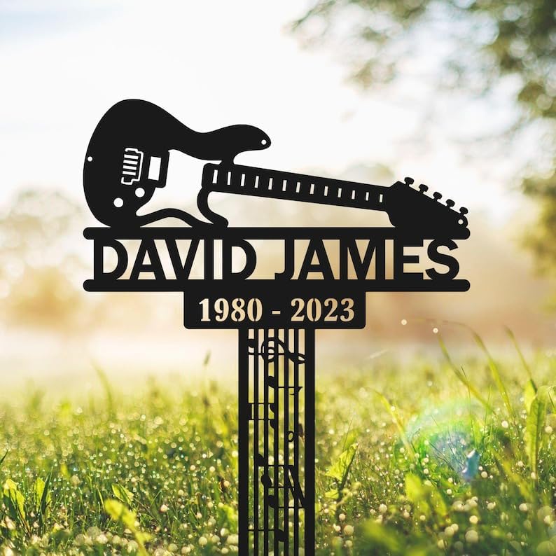 DINOMAN Personalized Memorial Plaques for Outdoors Electric Guitar Grave Marker Metal Garden Stakes Electric Guitar Player Memorial Gifts Sympathy Gifts for Loss of Loved One (Electric Guitar) - Image 4