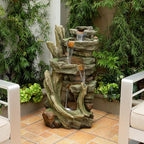 Alpine Corporation TZL292 Outdoor Floor Cascading Stone Tower Fountain, Garden Fountain with Natural Stone Look 40", Gray - Image 2