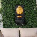 XBrand 30 in H Fiber Resin Wall Buddha Zen Outdoor Garden Water Fountain w/Warm LED Light, Gold - Image 3