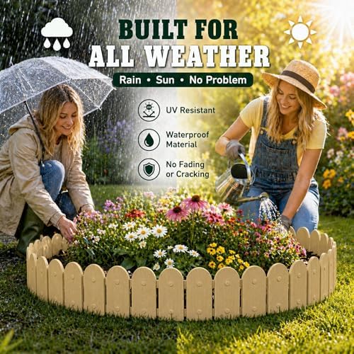 Evelyne Garden Border Plastic Edging: Wooden Fence Design - 16pcs Timber Yard Landscaping Fence Liner Lawn Edge Barrier - 20ft Kit of Decorative Lawn Panels Elements -Landscaping Edging-GMT-10374-F16 - Image 7