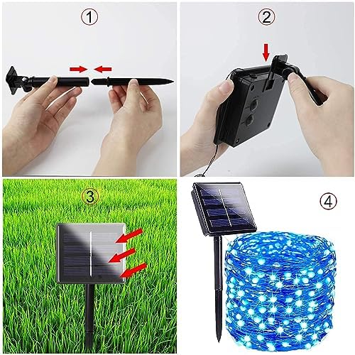 Solar String Lights Outdoor, 4 Pack Each 100 LED Solar Christmas Twinkle Lights Outside, Waterproof Copper Wire with 8 Modes Solar Fairy Lights for Garden Yard Tree Birthady Christmas Decor (Blue) - Image 3