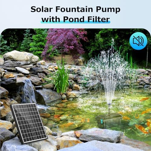 POPOSOAP Solar Pond Filter with Fountain Pump, 20W Solar Powered Water Pump and Pond Filters for Outdoor Ponds Fish Tank Garden Pool Water Feature Waterfall - Image 2